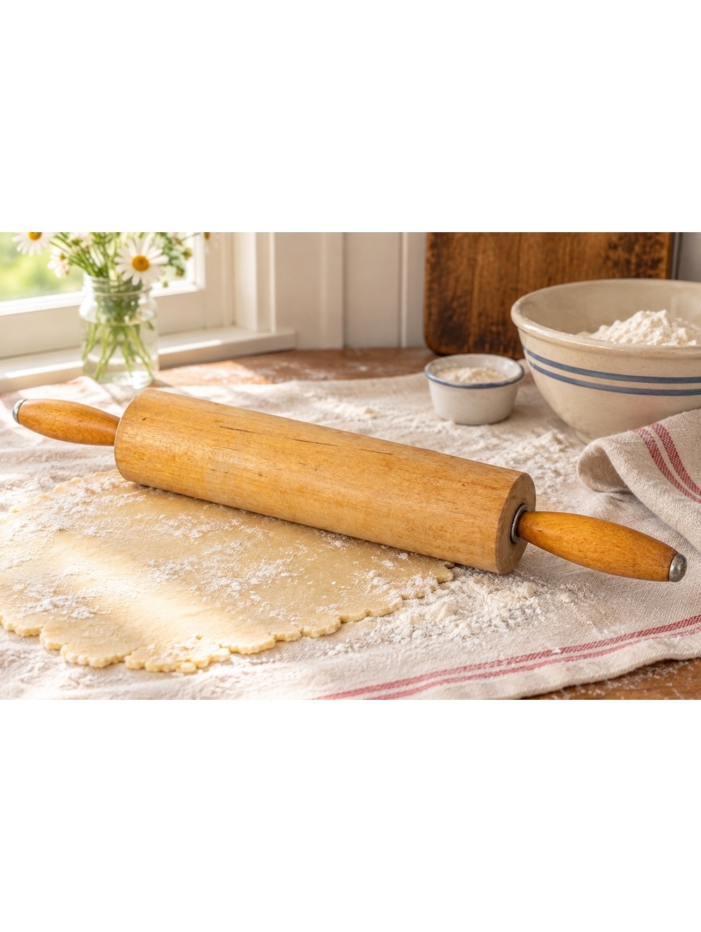 Vintage Wooden Rolling Pin Ball Bearing Pastry Baker Kitchen Tool